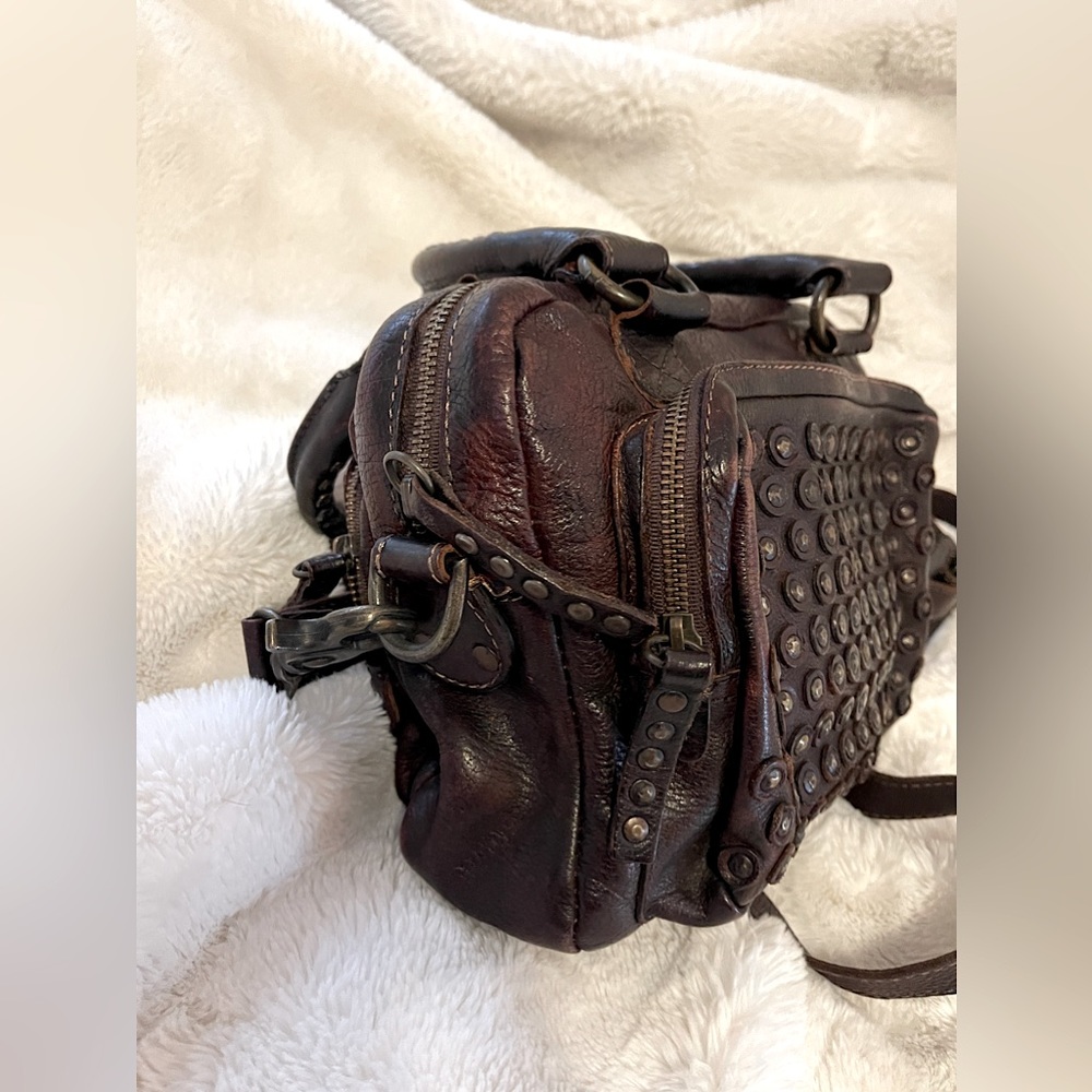 FRYE Dark Brown Studded Leather Satchel - Picture 4 of 11